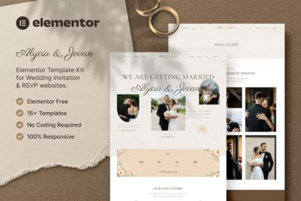 Alycia & Jevan — Template Kit de convite de casamento e RSVP Elementor