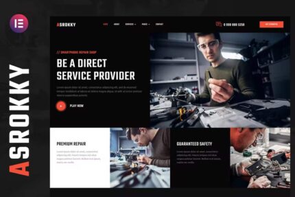 Asrokky – kit de modelo Elementor para loja de conserto de smartphones