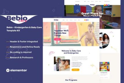 Bebio – Kit de modelo Elementor para jardim de infância e cuidados com o bebê