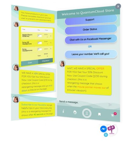 ChatBot para WooCommerce – Retargeting, intenção de saída, carrinho abandonado, bate-papo ao vivo do Facebook – WoowBot