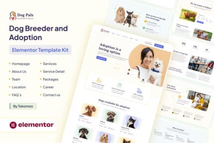 Dog Pals – Criador de cães e kit de modelo Elementor para adoção