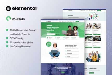 eKursus – Curso Online e Kit de Modelo Elementor de Educação