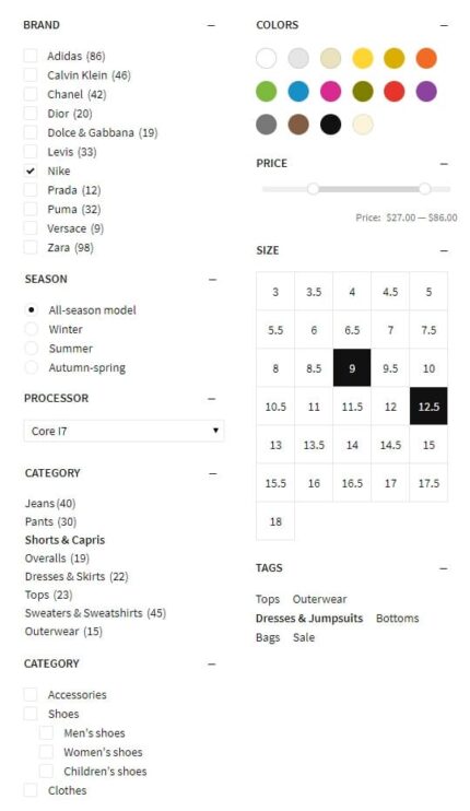 Filtros de produtos para WooCommerce