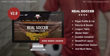 Futebol Real – Tema do WP Responsivo de Clubes Esportivos