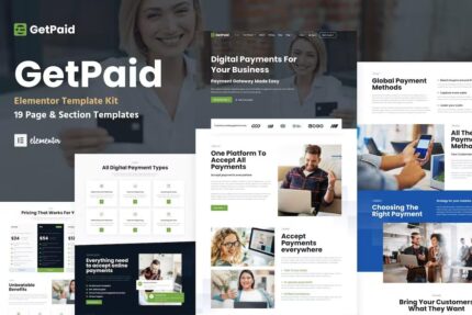 GetPaid – Template Kit WordPress Elementor para gateway de pagamento e serviço de fintech