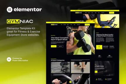 Gymniac – Template Kit Elementor para loja de equipamentos de ginástica e exercícios