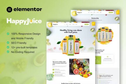 HappyJuice – Kit de modelo Elementor Pro para sucos e bebidas frescas