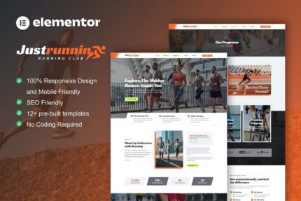 JustRunnin – Maratona de Clube de Corrida e Kit de Modelo de Elementor para Eventos Esportivos
