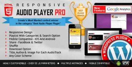 Plugin WordPress responsivo para reprodutor de áudio HTML5 PRO