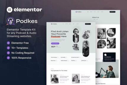 Podkes – Template Kit Elementor de podcast e streaming de Áudio