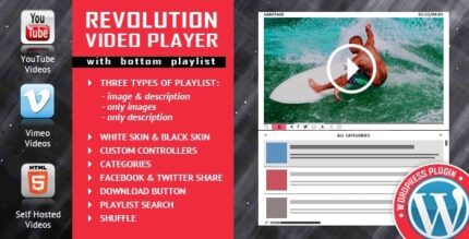 Revolution Video Player com lista de reprodução inferior – YouTube/Vimeo/Suporte auto-hospedado