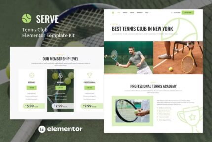 Serve – Template Kit Elementor para escola de tênis e clube esportivo