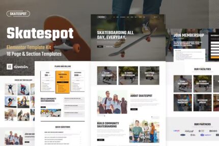 Skatespot – Comunidade de skate e kit de modelo Elementor Pro do parque de skate