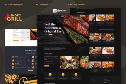 Smoky Grill – Kit de modelo Elementor Pro para restaurante e café