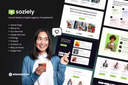 Soziely | Template Kit Elementor para agência de mídia social e marketing digital