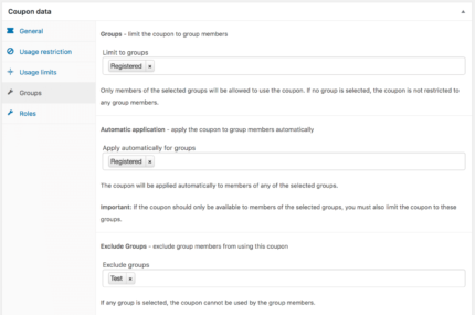 Woocommerce Cupons de Grupo